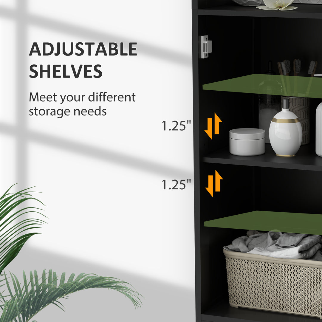 kleankin Tall Bathroom Storage Cabinet, Freestanding Tower Cabinet with Adjustable Shelf, 3 Open Shelves, White