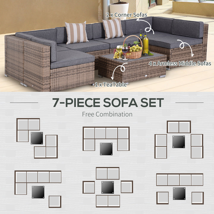 Outsunny 7-Piece Patio Furniture Sets Outdoor Wicker Conversation Sets All Weather PE Rattan Sectional Sofa, Grey