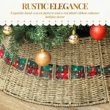 HOMCOM 28 inch Rustic Christmas Tree Skirt, Rattan Woven Christmas Tree Collar for Party, Holiday, Home Decoration, Natural