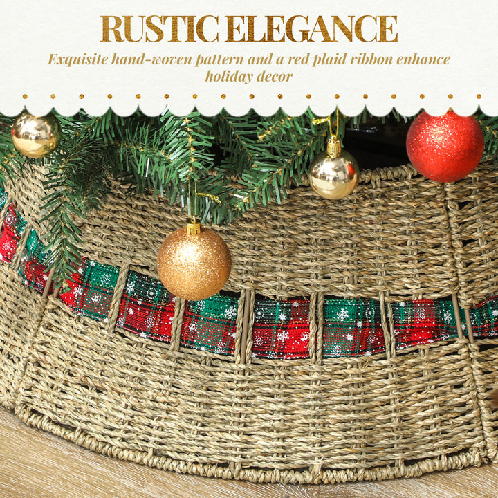 HOMCOM 28 inch Rustic Christmas Tree Skirt, Rattan Woven Christmas Tree Collar for Party, Holiday, Home Decoration, Natural