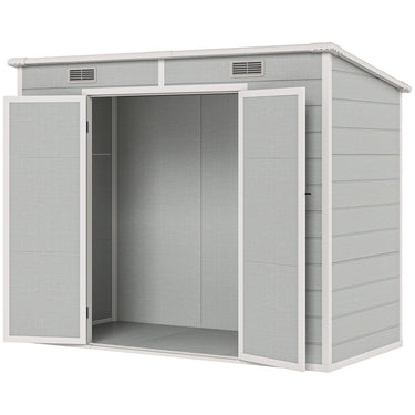 Outsunny 8' x 4' Resin Outdoor Storage Shed with Floor, Window, Lockable Doors and Vents for Backyard Patio Lawn, Light Grey