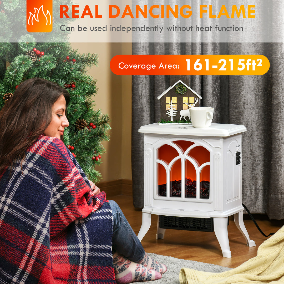 HOMCOM Electric Fireplace Heater, Freestanding Fireplace Stove with Realistic Flame, Overheat Protection, 750W/1500W, White
