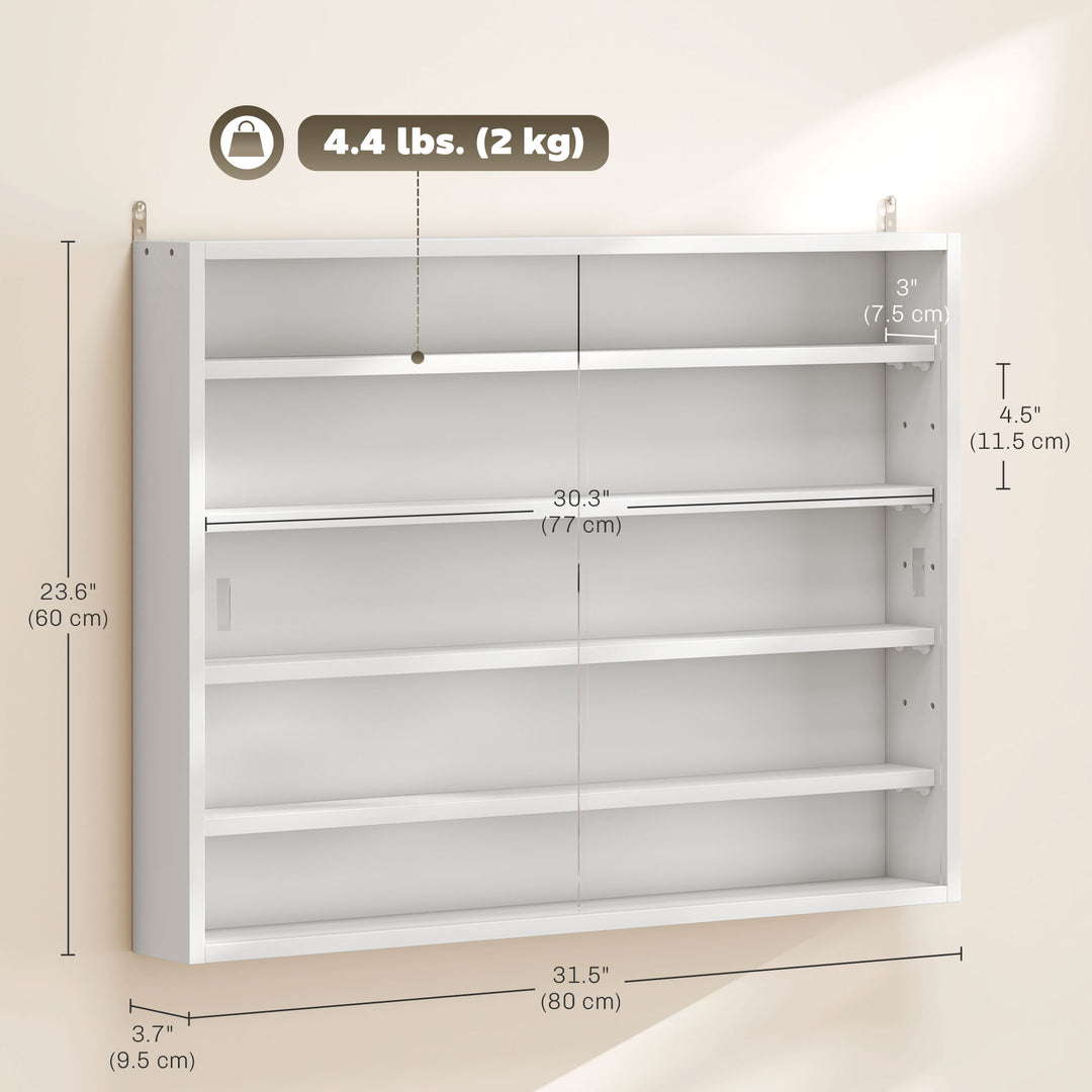 HOMCOM 5-Tier Display Cabinet, Shot Glass Display Case, Glass Curio Cabinet with 2 Glass Doors and 4 Adjustable Shelves, White