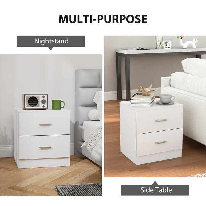 HOMCOM Bedside Table with 2 Drawers, Modern Nightstand for Bedroom, White