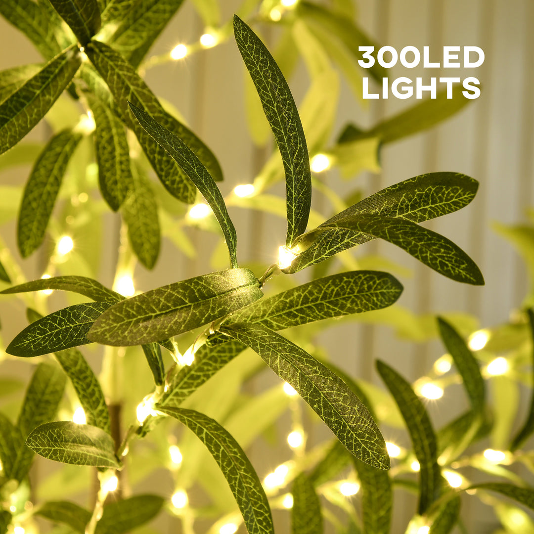 HOMCOM 6ft LED Olive Tree with 300 Warm White Lights, Light up Olive Tree for Indoor, Home, Party, Wedding, Christmas, Green