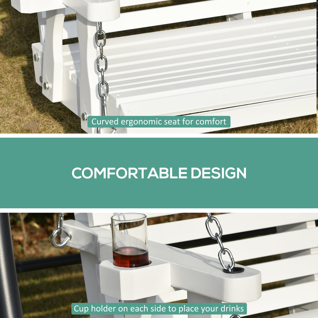 Outsunny 2 Seater Porch Swing Wooden Patio Swing Chair Seat with Cup Holder and Chains Outdoor Swing Bench for Garden Yard, Black