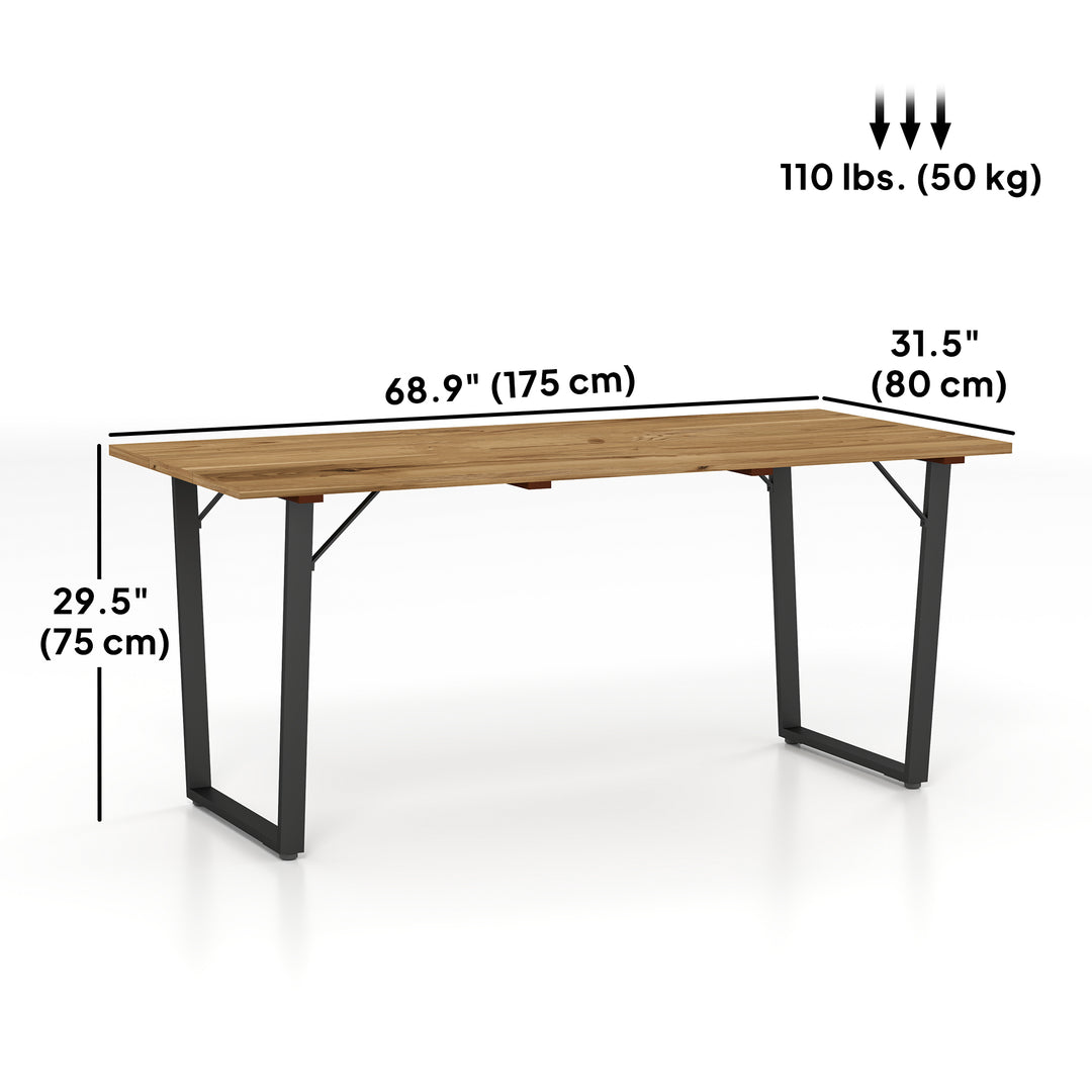 Outsunny Wooden Outdoor Dining Table for 6 with 2" Umbrella Hole, Slatted Tabletop, Metal Frame, for Yard, Deck, Lawn