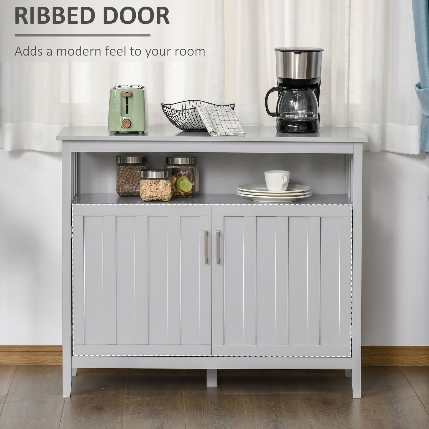 HOMCOM Sideboard Buffet Server Storage Cabinet Console Table with 2 Doors and Adjustable Shelves for Kitchen & Dining Room, White
