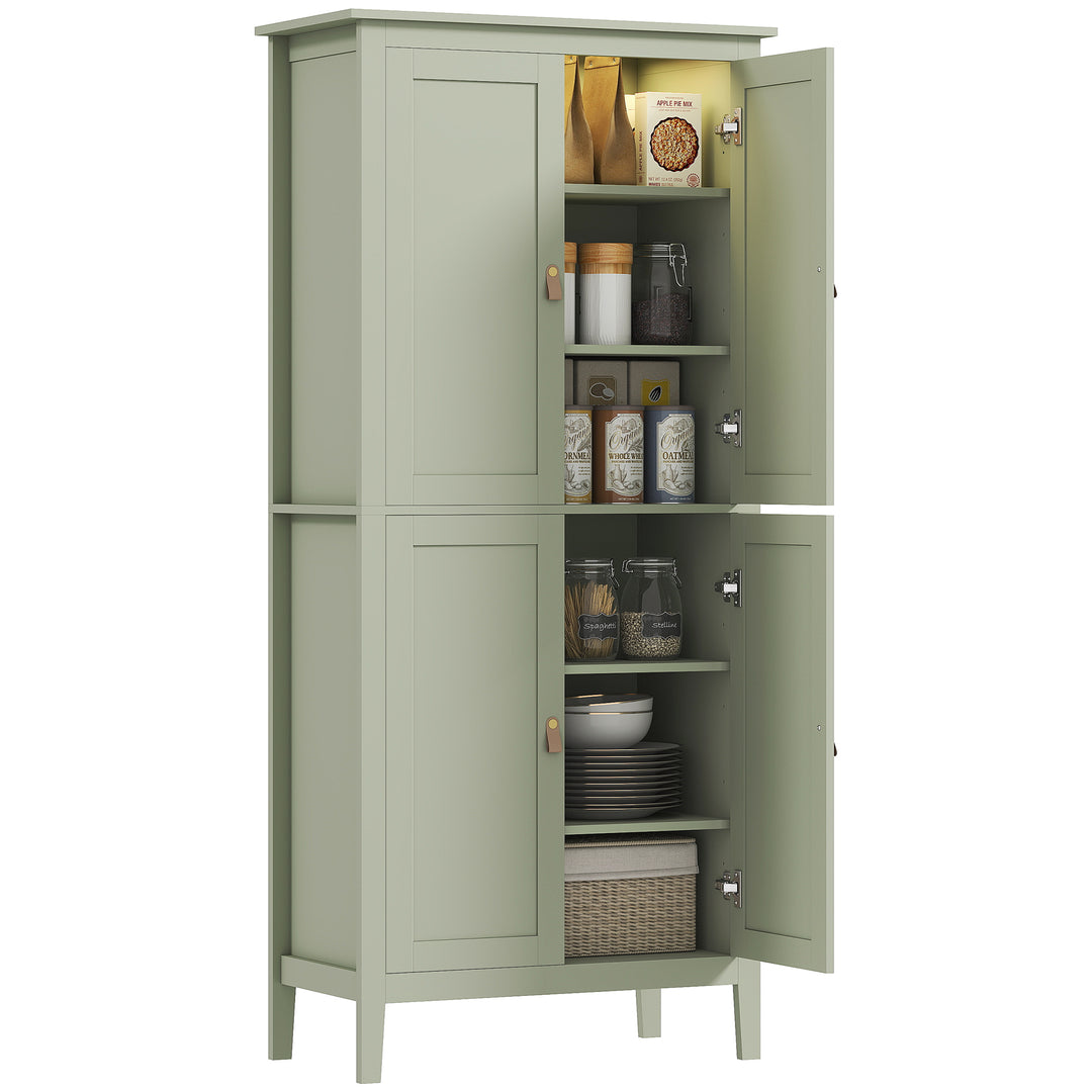 HOMCOM 69.5" Tall Kitchen Pantry Storage Cabinet with Motion Sensor LED Light, Modern Kitchen Pantry Cabinet, Green