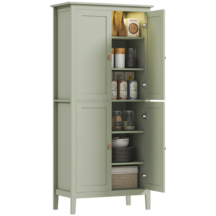 HOMCOM 69.5" Tall Kitchen Pantry Storage Cabinet with Motion Sensor LED Light, Modern Kitchen Pantry Cabinet, Green