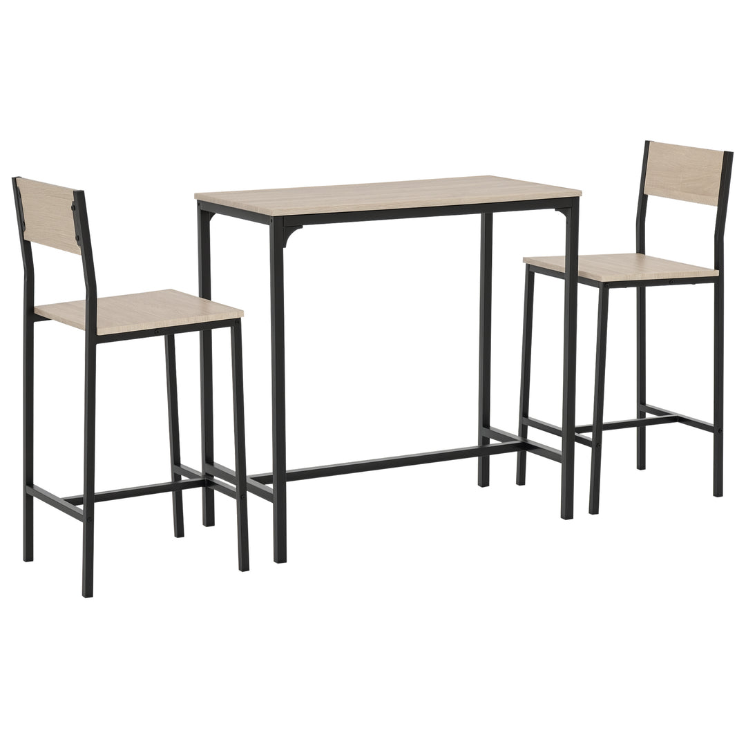 HOMCOM Industrial Bar Table Set Counter Height 3 Piece and 2 High Back Stools Set Dining Table Set for Small Space in the Dining Room