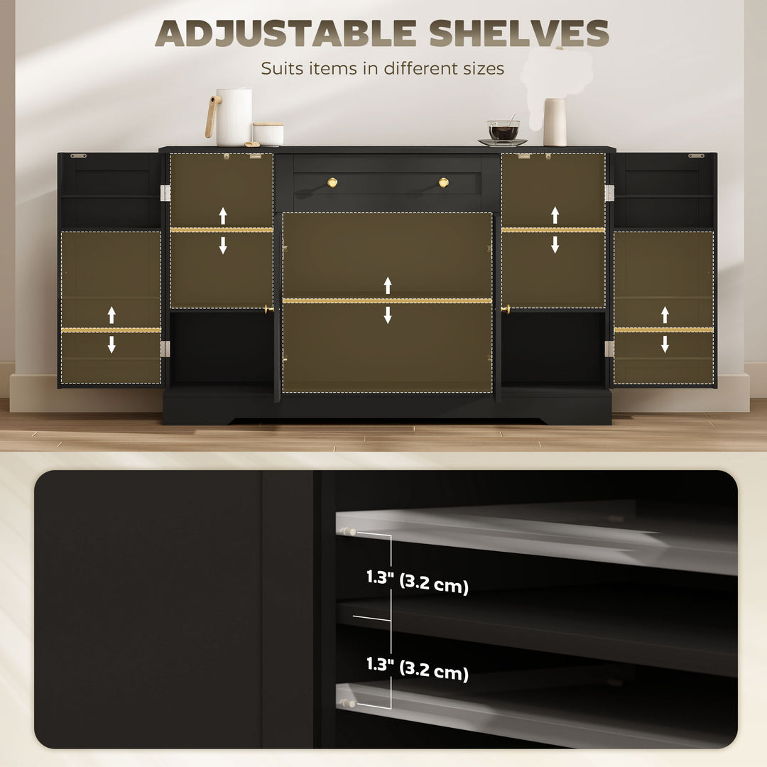 HOMCOM Sideboard Buffet Cabinet, Farmhouse Coffee Bar Cabinet with Door Shelves, Adjustable Shelves, Drawer, Barn Doors, Black