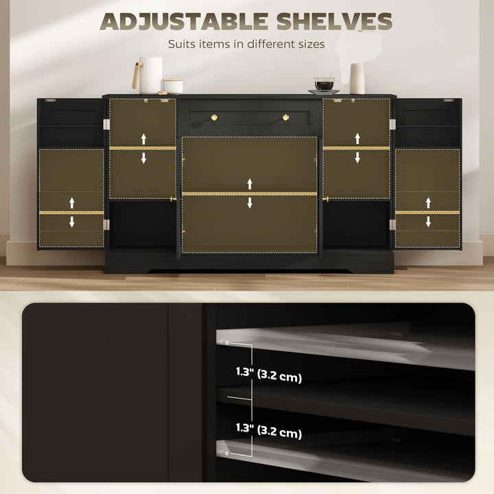 HOMCOM Sideboard Buffet Cabinet, Farmhouse Coffee Bar Cabinet with Door Shelves, Adjustable Shelves, Drawer, Barn Doors, Black