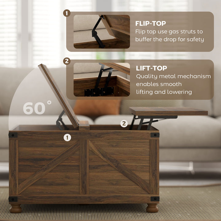 HOMCOM Coffee Table with Lift Top, 32" Farmhouse Center Table with Hidden Compartment for Living Room, Antique White