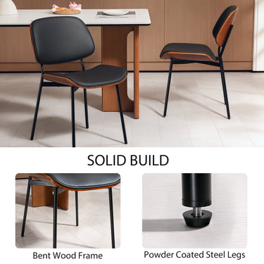 HOMCOM Dining Chairs Set of 2, Mid Century Modern Dining Room Chairs with Bentwood Back and Metal Legs for Kitchen Living Room