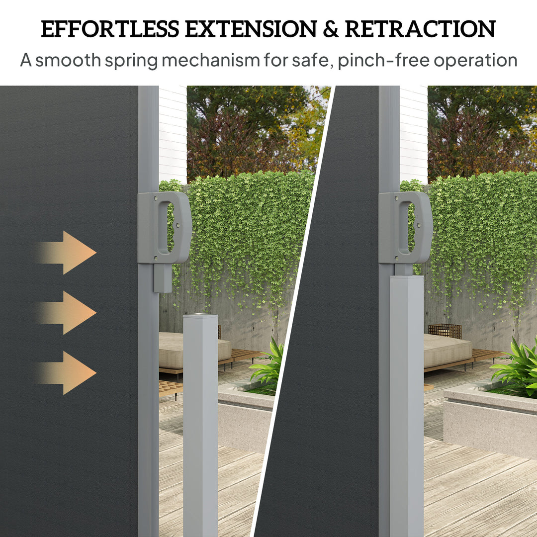 Outsunny Retractable Double Side Awning, 79"x236" Patio Privacy Screen, UV Resistant, Waterproof Wind Screen, Black