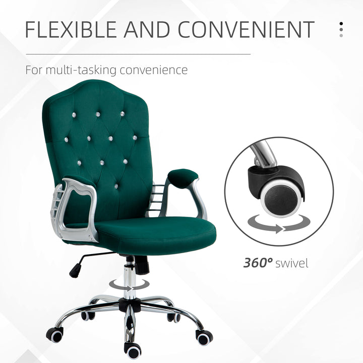 Vinsetto Office Chair, Velvet Computer Chair, Button Tufted Desk Chair with Swivel Wheels, Adjustable Height, Tilt Function, Grey