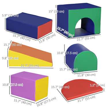 Qaba 7-piece Soft Play, Foam Climbing Blocks for Toddlers, Kids' Educational Climbing Crawling Toys, Kids Foam Play Set Stairs and Ramp, Multicolored