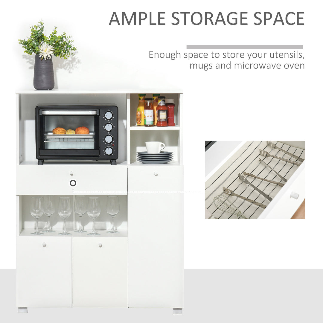 HOMCOM Compact Kitchen Pantry Cabinet Server Hutch Storage Buffet with Microwave Oven Stand Drawer and Shelves, White