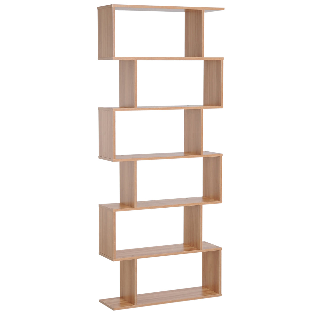 HOMCOM 76" 6-Tier Geometric Wooden Bookcase S Shaped Storage Display Bookshelf Modern shelf Open Concept Living Room Home Office Furniture, Maple