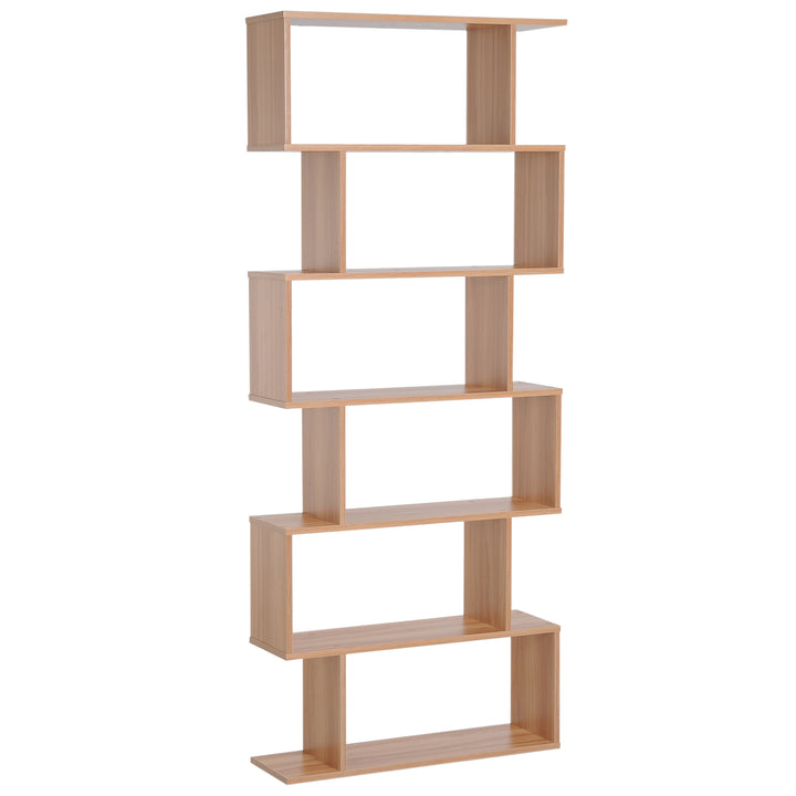 HOMCOM 76" 6-Tier Geometric Wooden Bookcase S Shaped Storage Display Bookshelf Modern shelf Open Concept Living Room Home Office Furniture, Maple