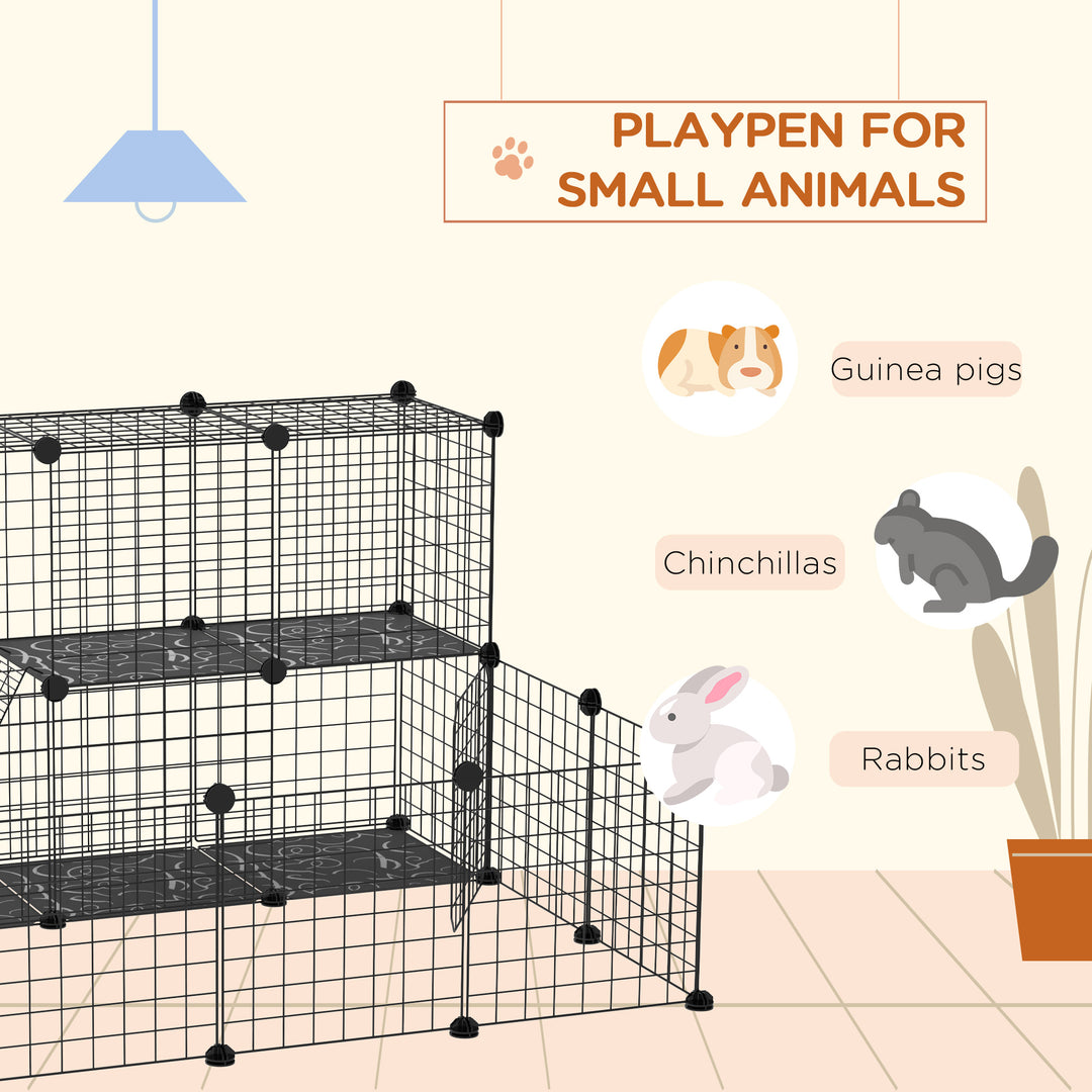 PawHut Small Animal Cage Rabbit Cage with Door, Guinea Pig Playpen, Small Animal Fence for Bunny, Chinchilla, Freret, Chinchilla, Indoor and Outdoor Use, Total 31 Panels, 41.3" x 41.3" x 27.6"