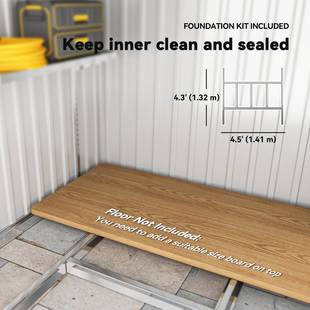 Outsunny 5x7 Garden Shed, Lean-to Metal Storage with Foundation, Sliding Door & 2 Vents for Garden Tools, White