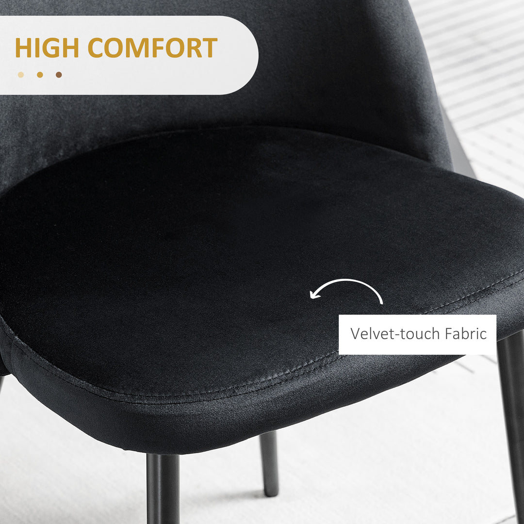HOMCOM Modern Dining Chairs, Mid-Back Velvet-touch Upholstery Side Chair, Table Chair for Living Room, Dining Room, Black, Set of 4