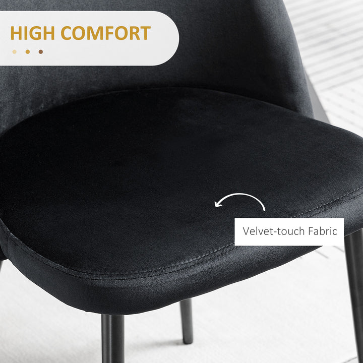 HOMCOM Modern Dining Chairs, Mid-Back Velvet-touch Upholstery Side Chair, Table Chair for Living Room, Dining Room, Black, Set of 4