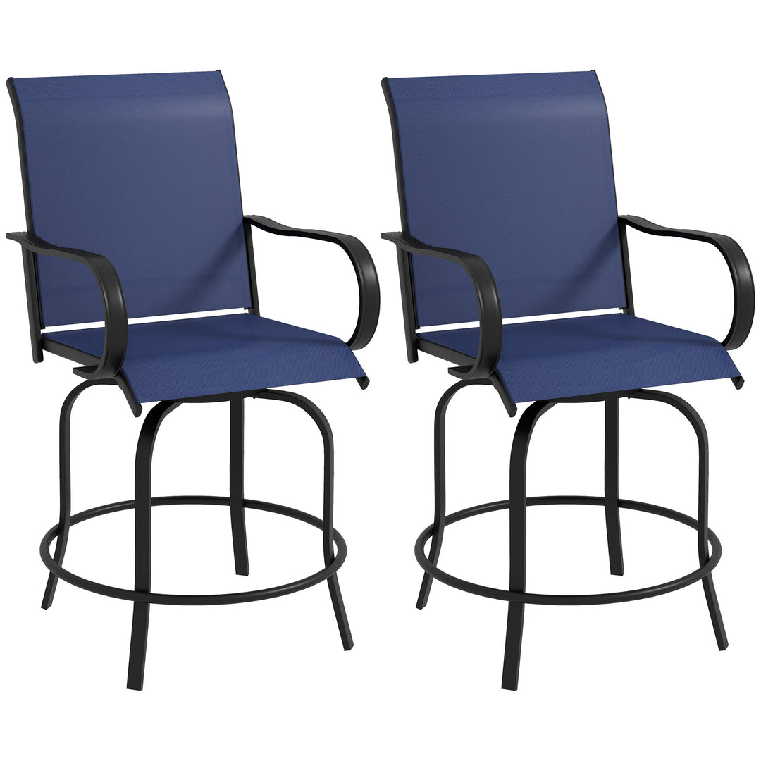Outsunny Outdoor Bar Stools Set of 2, 360° Swivel Bar Height Chairs, 26.8" x 29.5" x 48.4", Navy Blue