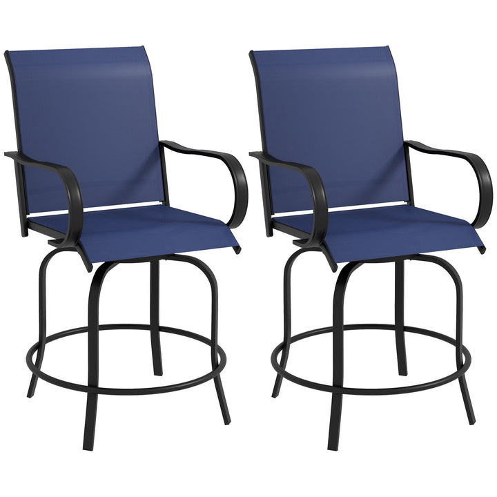 Outsunny Outdoor Bar Stools Set of 2, 360° Swivel Bar Height Chairs, 26.8" x 29.5" x 48.4", Navy Blue