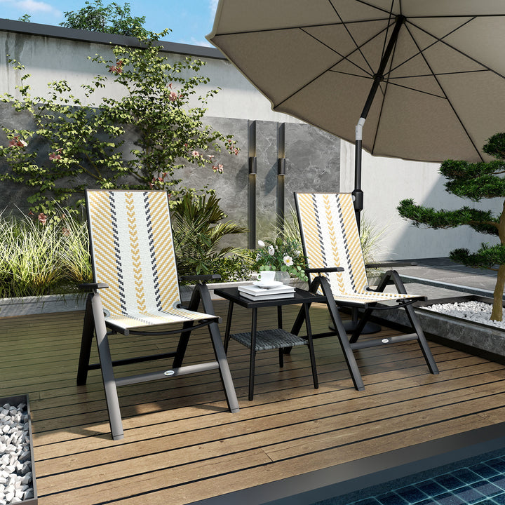 Outsunny Outdoor Wicker Chairs Set of 2 with 5-Position Adjustable Backrest, Armrest, Steel Frame, Orange