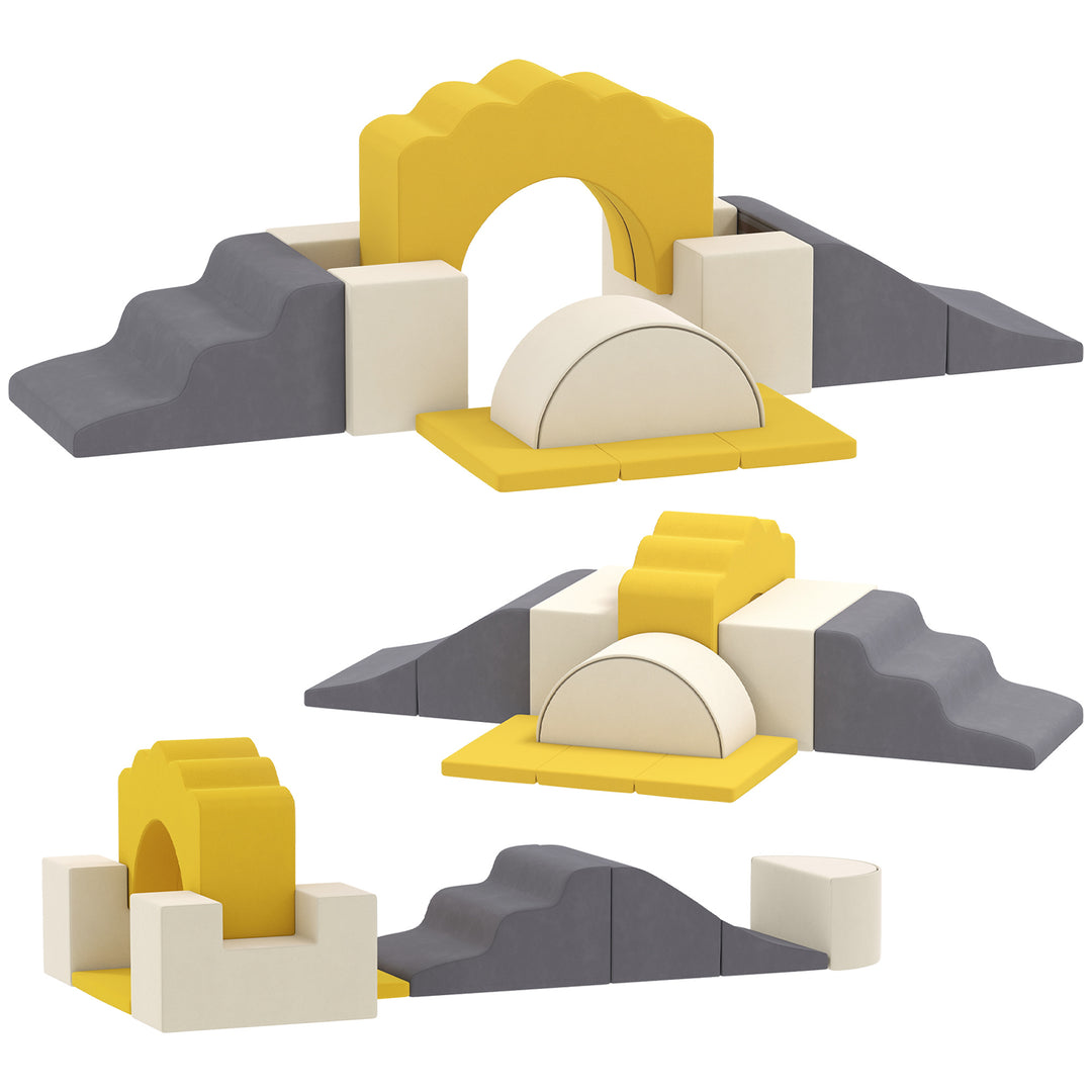 Qaba 7-Piece Baby Soft Play Set, Indoor Soft Play Gym Activity Play Set for Crawling, Sliding and Playing, Navy Blue