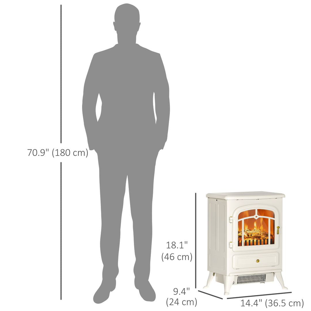 HOMCOM 16" Free Standing Electric Fireplace Portable Adjustable Stove with Heater Wood Burning Flame 750/1500W White