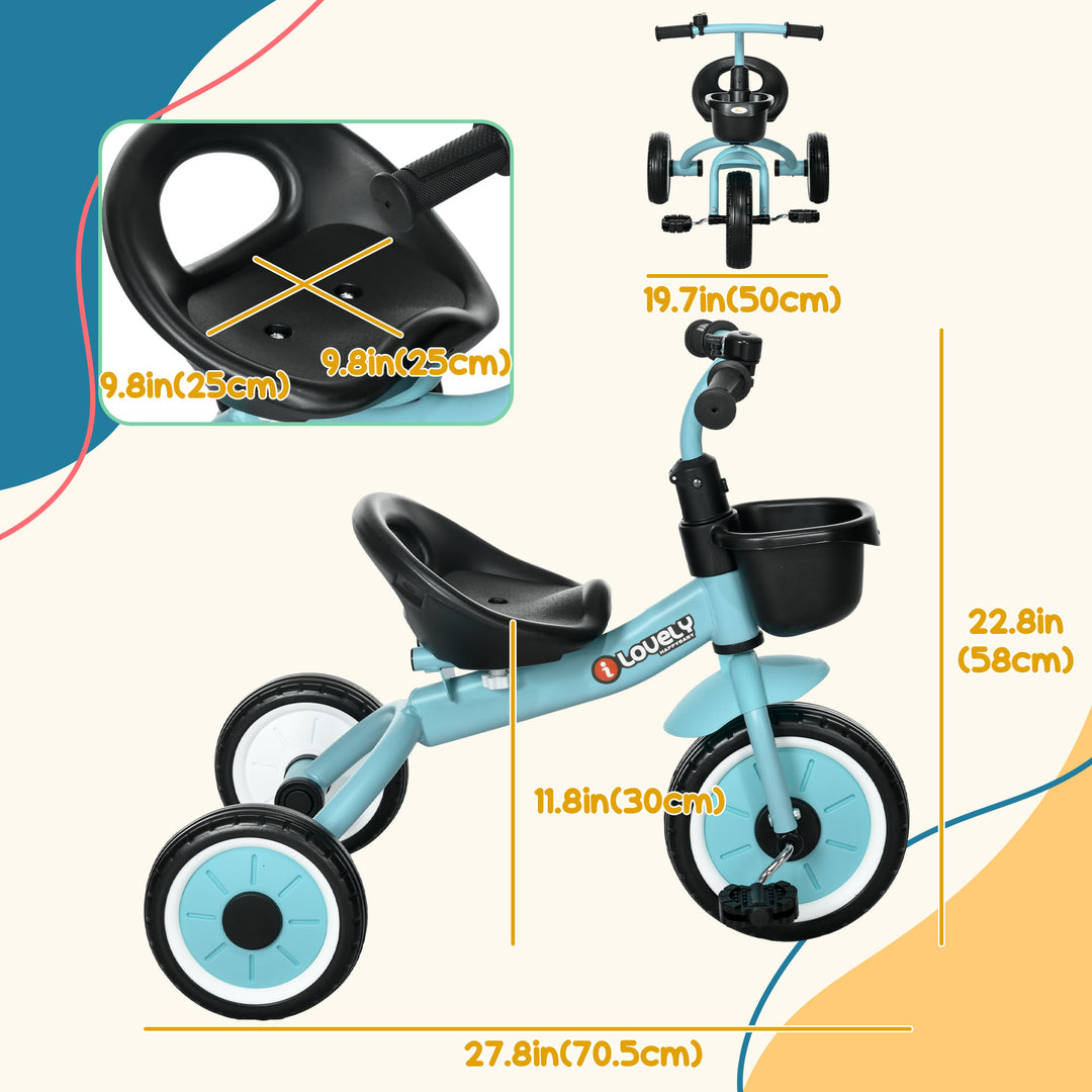 Qaba Tricycle for Toddler 2-5 Year Old Girls and Boys, Toddler Bike with Adjustable Seat, Basket, Bell, White