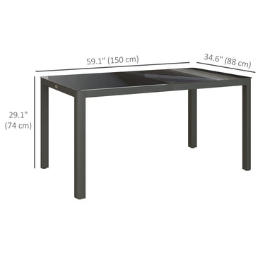Outsunny 59" x 35" Aluminium Outdoor Dining Table for 6, with Glass Tabletop, Grey