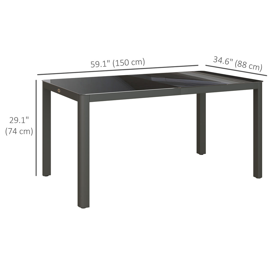 Outsunny 59" x 35" Aluminium Outdoor Dining Table for 6, with Glass Tabletop, Grey