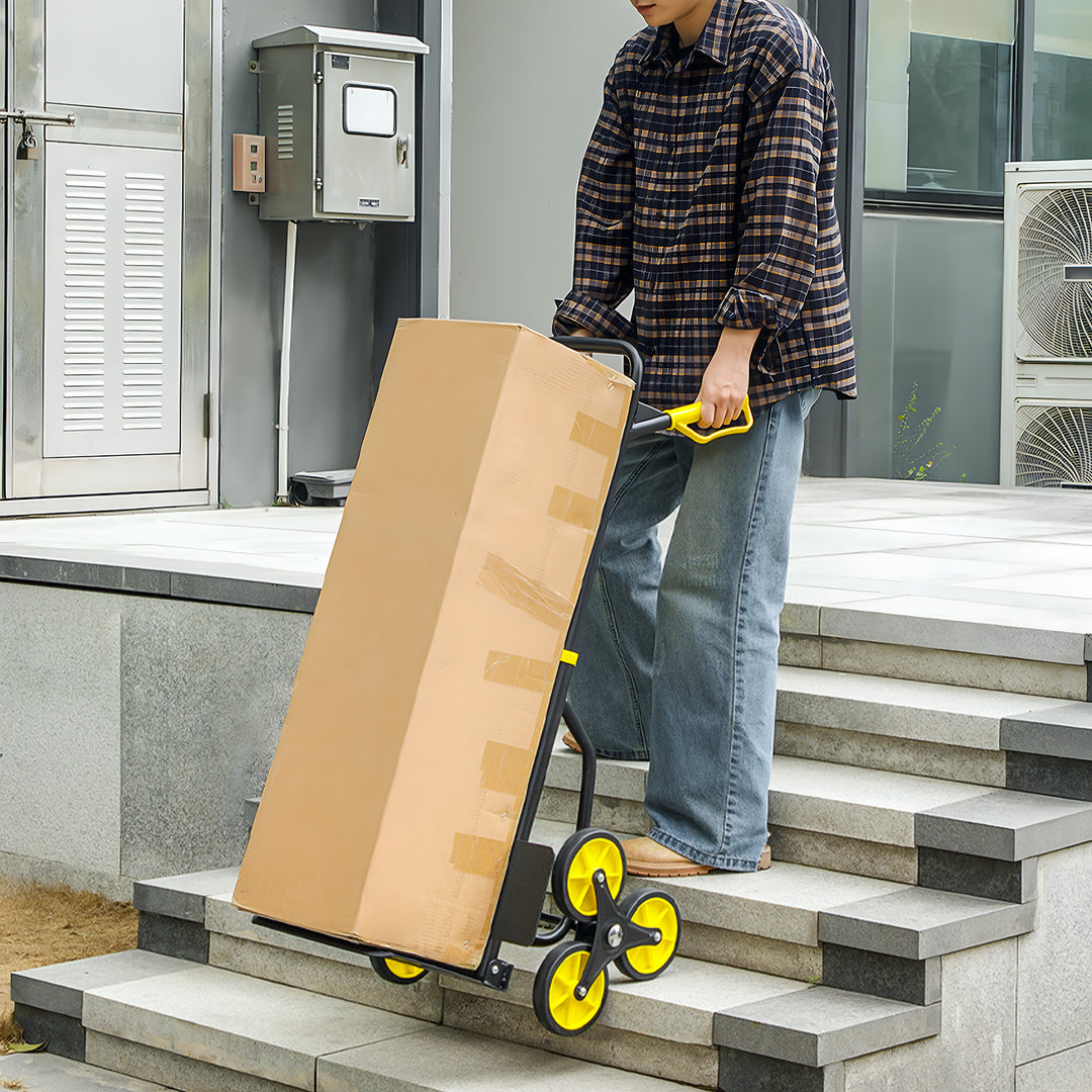 DURHAND 6-Wheels Stair Climber Hand Truck, Dolly Heavy Duty Folding Steel Load Cart with Adjustable Telescoping Handle for Moving, Luggage, Travel & Office, 154lbs Capacity