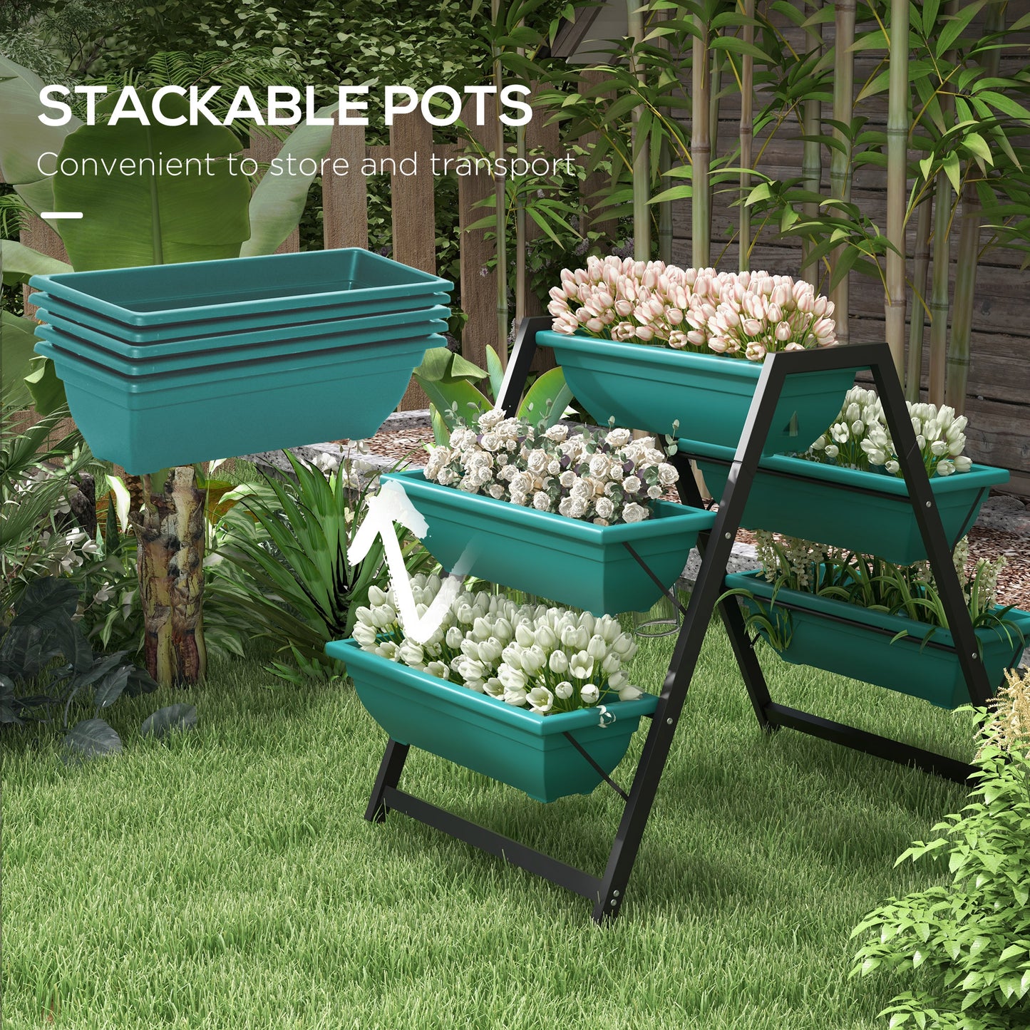 Outsunny 3-Tier Vertical Raised Garden Planter with 5 Boxes, Outdoor Plant Stand Grow Container for Vegetable Flowers