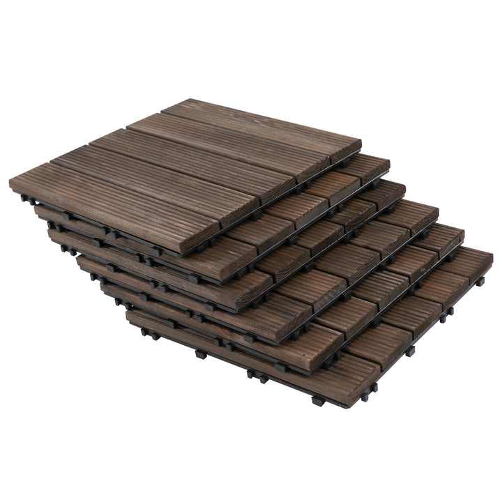 Outsunny 27 Pcs Wood Interlocking Deck Tiles, 12 x 12in Outdoor Flooring Tiles for Indoor and Outdoor Use, Tools Free Assembly, Brown