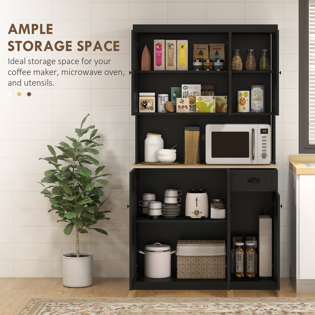 HOMCOM 71" Kitchen Pantry Buffet with Hutch Storage Cabinet Microwave Oven Stand with Drawer, White, Oak