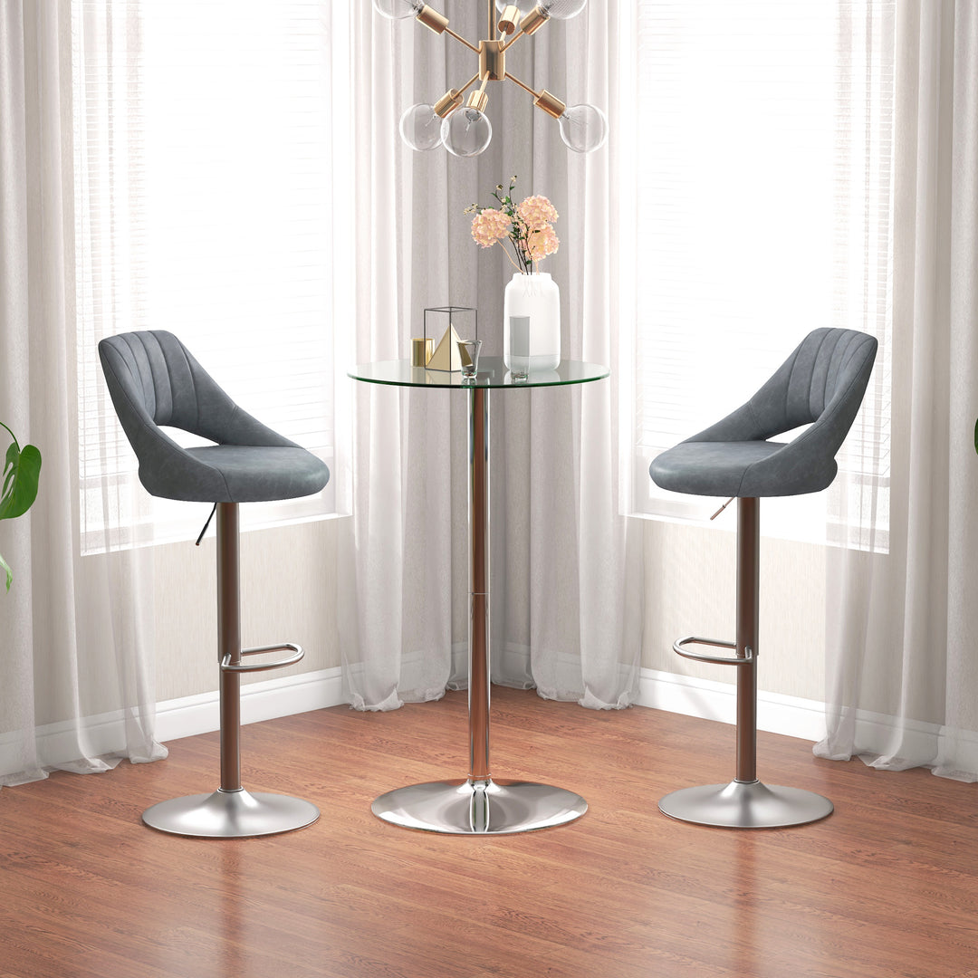 HOMCOM High Top Bar Table, Round Kitchen Table with Tempered Glass Top and Steel Base, Bistro Table for 2 People, Clear