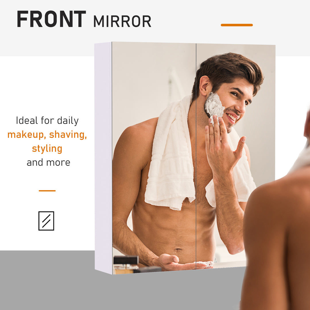 HOMCOM Wall Mount Mirrored Medicine Cabinet, Bathroom Mirror Cabinet with Adjustable Shelf, Double Soft Closing Doors, Light Lilac