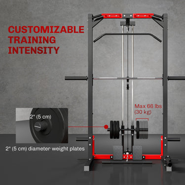 Soozier Smith Machine Power Rack with Pull Up Bar, Lat Pull Down System, Landmine, Squat Rack, Barbell Bar, for Home Gym