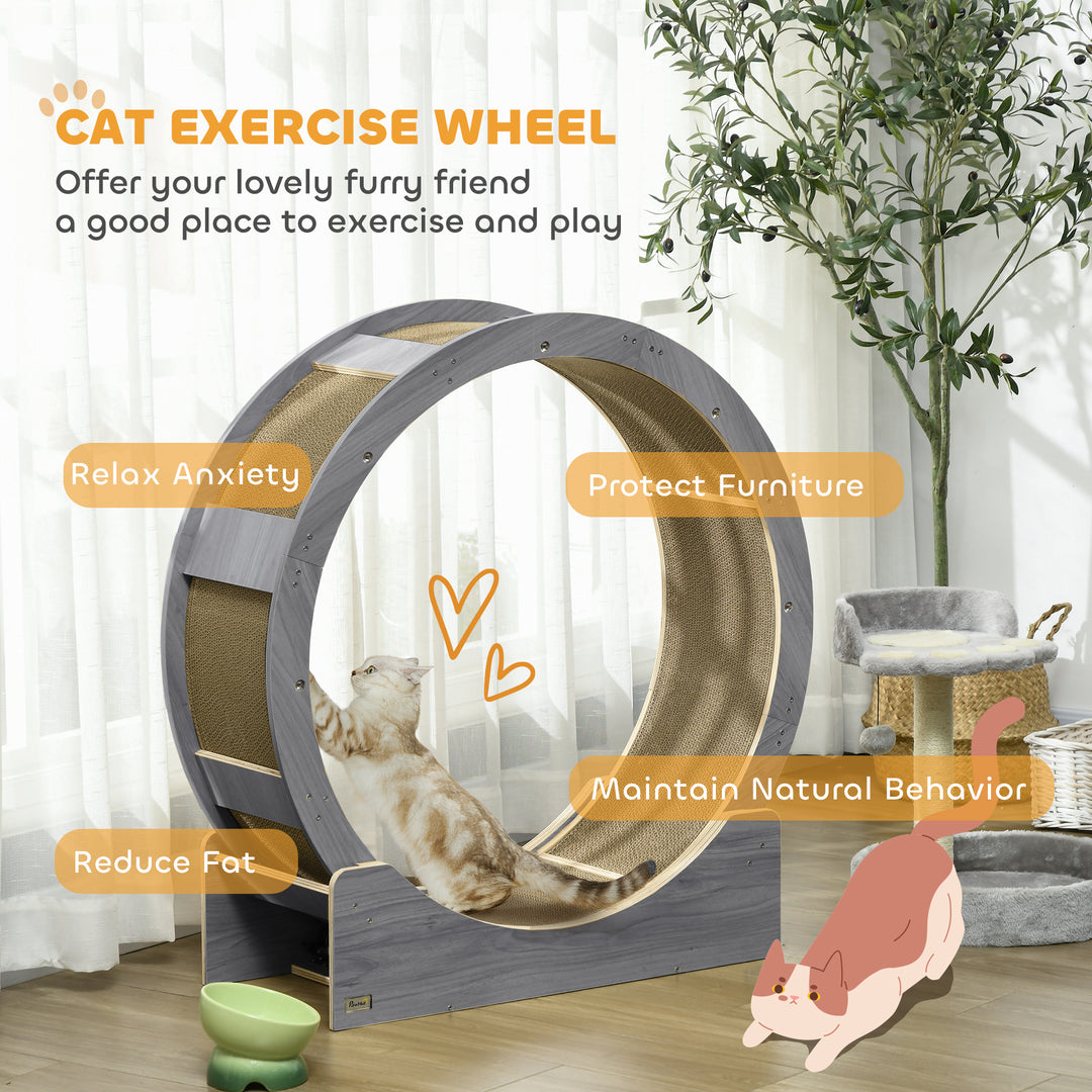 PawHut 36" Cat Wheel for Indoor Cats with Brake, Scratching Pads, Oak