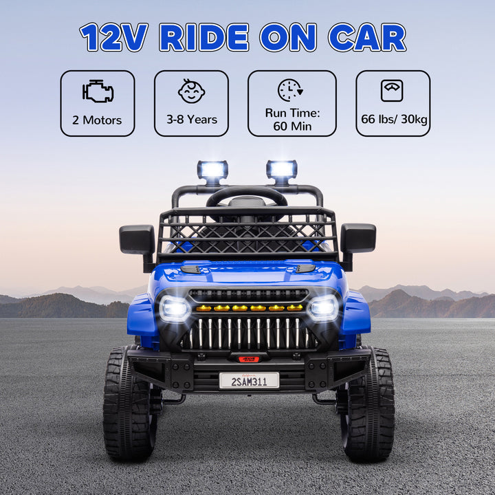 Qaba 12V Ride on Truck, Electric Car for Kids with Remote Control, Suspension, 3 Speeds, USB Music Headlights, Dark Blue
