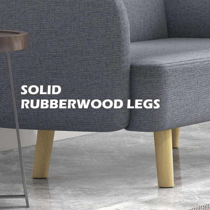 HOMCOM Velvet Feel Fabric 2 Seater Sofa, Small Sofa Loveseat with 8.3" Thick Padding and Wood Legs, Grey