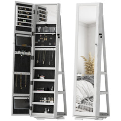 HOMCOM 360Â° Swivel Jewelry Armoire, Lockable Mirror Jewelry Cabinet with Built-In Small Mirror, White
