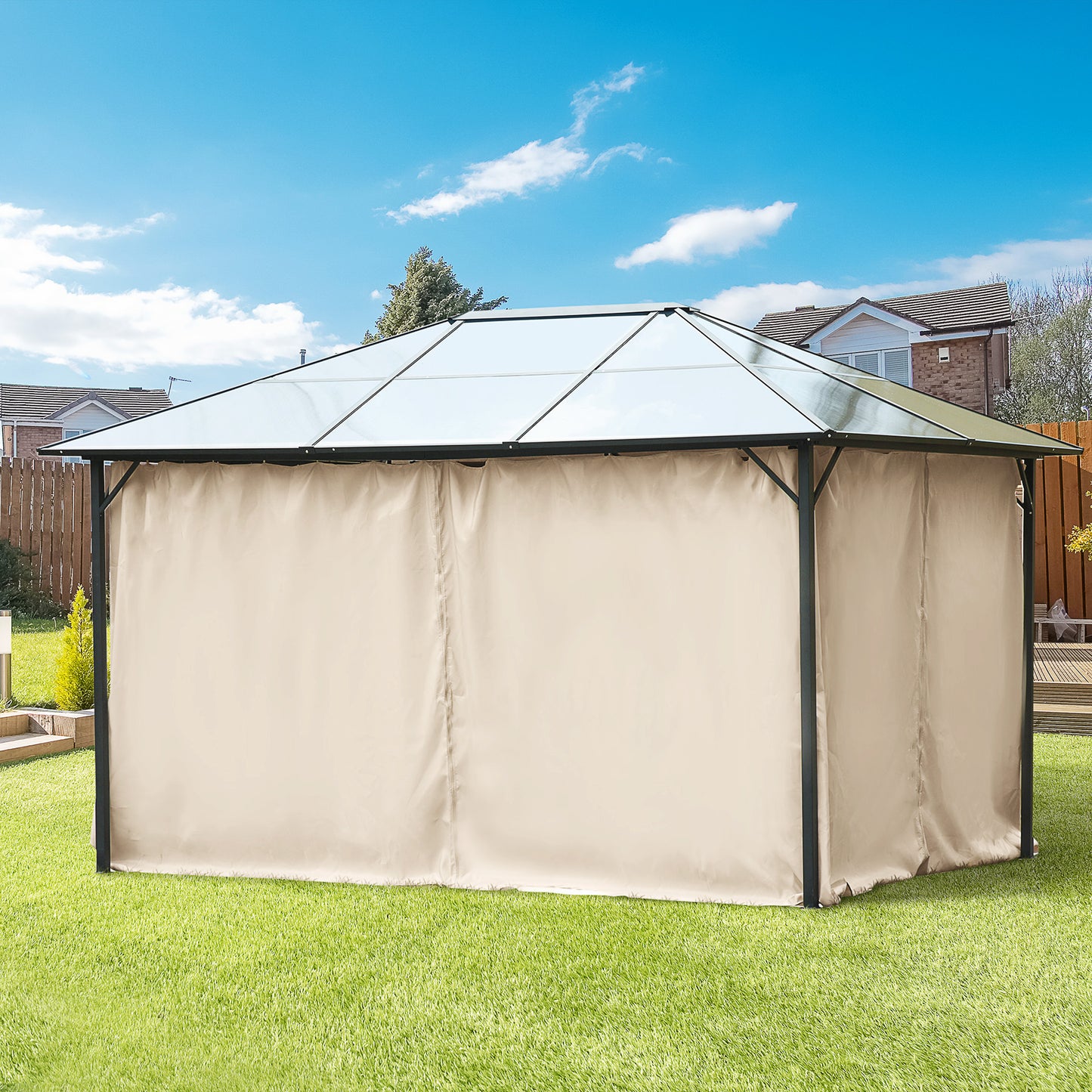 Outsunny 10' x 13' Universal Gazebo Sidewall Set with 4 Panels, Hooks/C-Rings Included for Pergolas & Cabanas, Beige