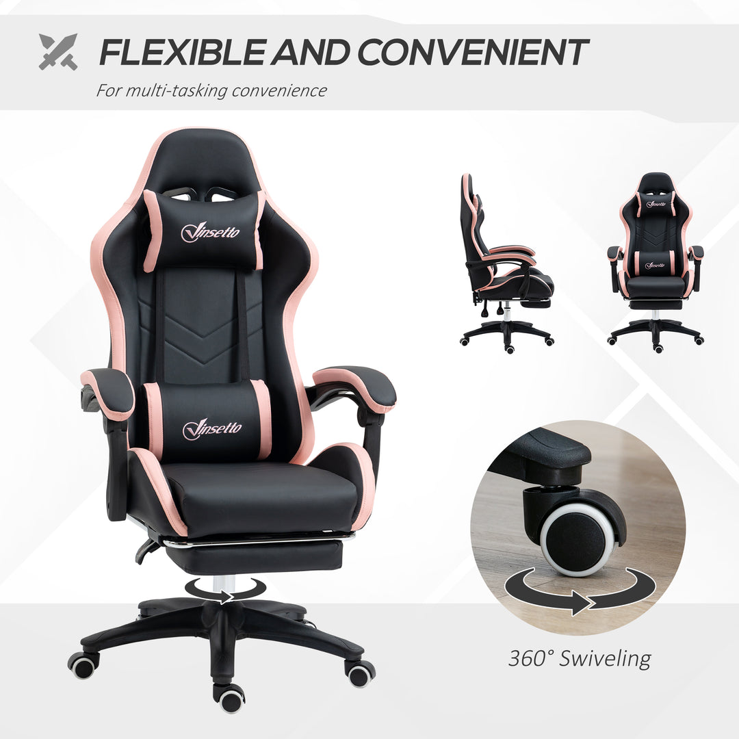 Vinsetto Computer Gaming Chair, PU Leather Office Desk Chair with Footrest, Swivel Wheels, 135° Reclining Back, Black